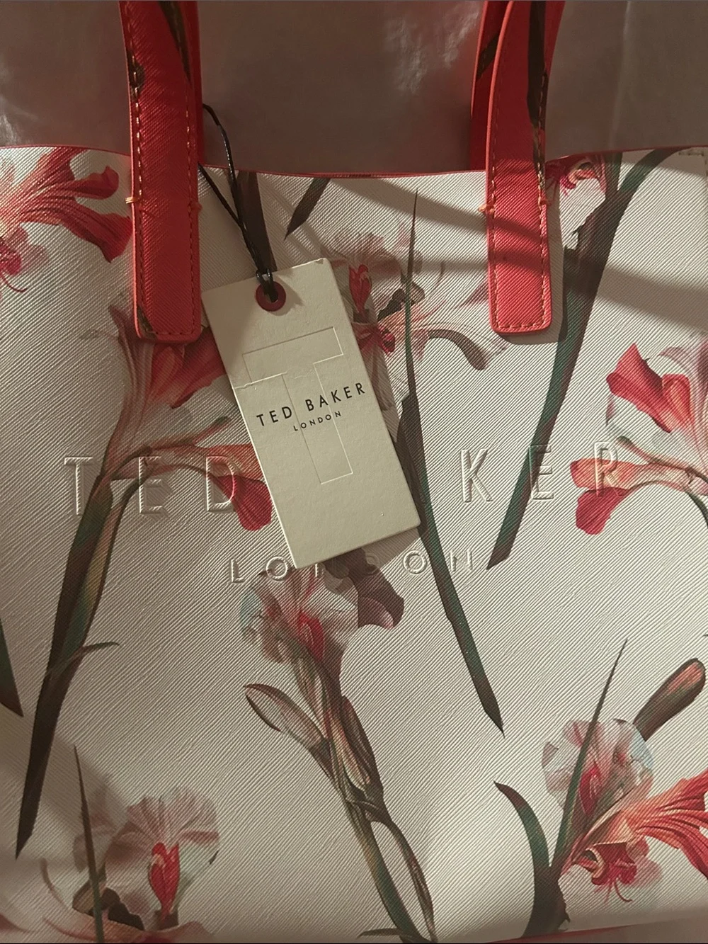 Ted Baker White The Icon Bag in Coral Colorway Iris Floral Tote NWT